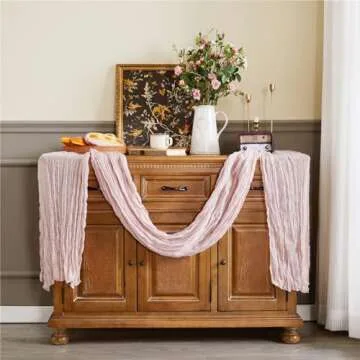 Reyke 1 Pack Dusty Pink Cheesecloth Table Runner for Party 10Ft Pink Gauze Table Runner 35x120 Inch Boho Rustic Cheese Cloth Long Table Runners Romantic Wedding Decor for Baby Bridal Shower Birthday