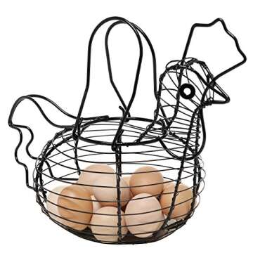 MyGift Black Metal Wire Egg Basket with Chicken Shape Design, Farm Fresh Egg Collecting Basket, Deco...