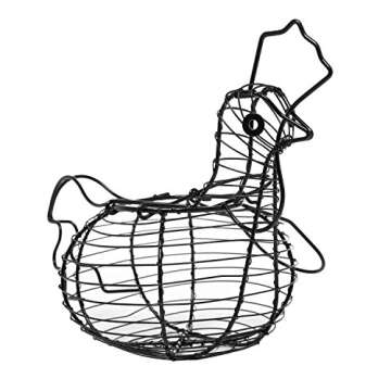 MyGift Black Metal Wire Egg Basket with Chicken Shape Design, Farm Fresh Egg Collecting Basket, Decorative Farmhouse Kitchen Storage Baskets