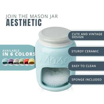 Comfify Ceramic Kitchen Sponge Holder - Farmhouse Style Sink Caddy - Mason Jar Decorative Kitchen Ac...