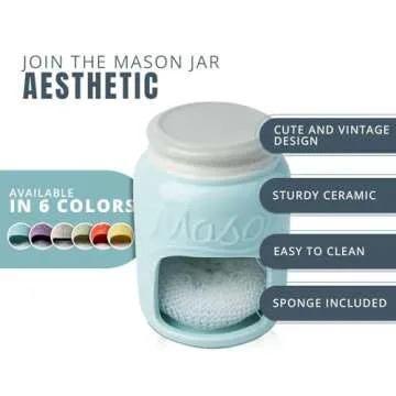 Comfify Ceramic Kitchen Sponge Holder - Farmhouse Style Sink Caddy - Mason Jar Decorative Kitchen Ac...