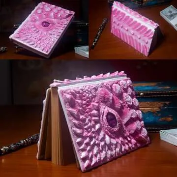 3D Dragon Eye Embossed Journal,Resin Engraving Notebook,Dnd notebook for Dragon Lovers ，Blank Paper,Hardcover Travel Notepad for Writing,Sketchbook,Collection,Gift,Decoration A4 and A5 Size (A5-Rose)