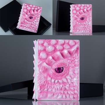3D Dragon Eye Embossed Journal,Resin Engraving Notebook,Dnd notebook for Dragon Lovers ，Blank Paper,Hardcover Travel Notepad for Writing,Sketchbook,Collection,Gift,Decoration A4 and A5 Size (A5-Rose)