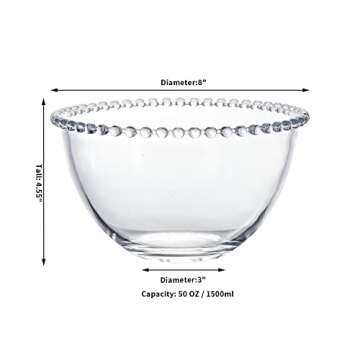Sendimic Vintage iPearl-edge Clear Glass Salad Bowls,Glass Serving Bowls,Glass Mixing Bowls 8" Inch
