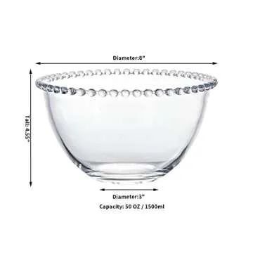 Sendimic Vintage iPearl-edge Clear Glass Salad Bowls,Glass Serving Bowls,Glass Mixing Bowls 8" Inch