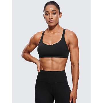 CRZ YOGA Womens Strappy Sports Bra - Criss Cross Back Padded Medium Support Wireless Gym Cami Workout Yoga