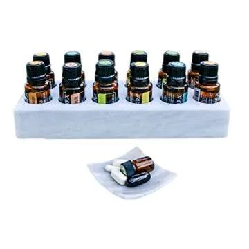 Luxurious Essential Oil Holder Case - 100% Onyx Marble - Free Matching Oil Tray - Holds 12, 15ml Bottles - Storage and Display for Your Oils - Professional Quality and Design (Gray Marble)