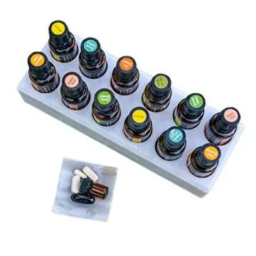 Luxurious Essential Oil Holder Case - 100% Onyx Marble - Free Matching Oil Tray - Holds 12, 15ml Bottles - Storage and Display for Your Oils - Professional Quality and Design (Gray Marble)