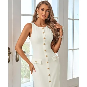 HTZMO Women's Casual Sweater Maxi Dress in Beige