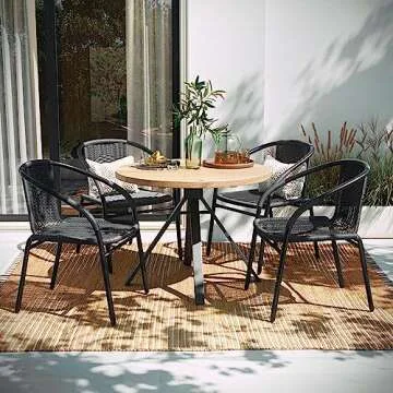 Flash Furniture Lila Modern Rattan Indoor/Outdoor Stackable Dining Chairs, Stacking Rattan Bistro Ch...