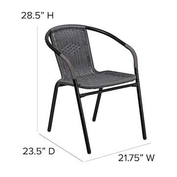 Flash Furniture Lila Modern Rattan Indoor/Outdoor Stackable Dining Chairs, Stacking Rattan Bistro Chairs for Patio or Restaurant, Set of 4, Gray