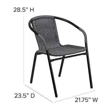 Flash Furniture Lila Modern Rattan Indoor/Outdoor Stackable Dining Chairs, Stacking Rattan Bistro Chairs for Patio or Restaurant, Set of 4, Gray