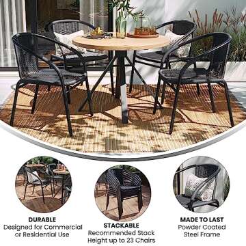 Flash Furniture Lila Modern Rattan Indoor/Outdoor Stackable Dining Chairs, Stacking Rattan Bistro Chairs for Patio or Restaurant, Set of 4, Gray