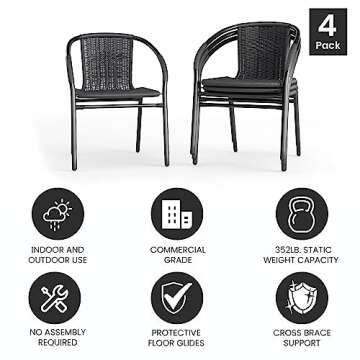 Flash Furniture Lila Modern Rattan Indoor/Outdoor Stackable Dining Chairs, Stacking Rattan Bistro Chairs for Patio or Restaurant, Set of 4, Gray