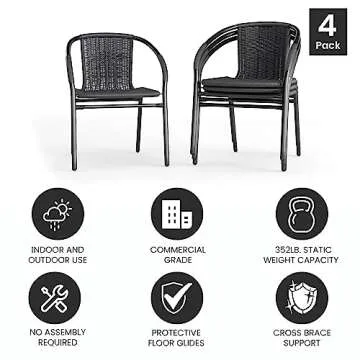 Flash Furniture Lila Modern Rattan Indoor/Outdoor Stackable Dining Chairs, Stacking Rattan Bistro Chairs for Patio or Restaurant, Set of 4, Gray