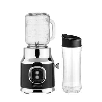 CULINARY CHEF Retro Smoothie Maker Personal Blender with Mason Jar, Perfect for Shakes and Smoothies, Countertop, Dishwasher Safe, BPA-Free, High Power 300W, Black