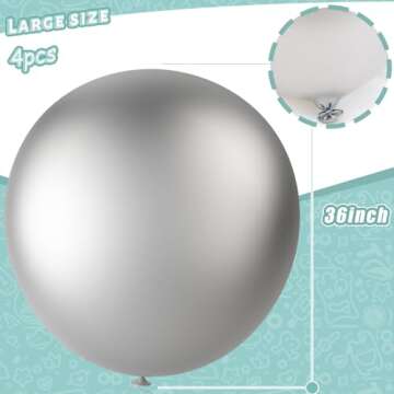 LovesTown 4PCS Large Balloons 36inch, Silver Giant Balloons Jumbo Balloons Latex Balloons for Birthd...