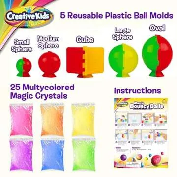 Creative Kids Magic Bouncy Balls - DIY STEM Toys - Science Kit for Kids - 25 Multicolor Bags & 5 Molds Makes Up to 43 Balls