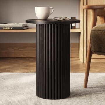 Elegant Stead Round Fluted Accent Side Table - Modern Blackened Oak Finish
