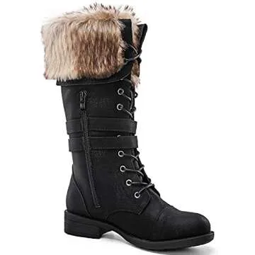 Stylish Combat Boots for Women - Low Heel Knee High Boots