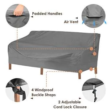Vailge Heavy Duty Patio Sofa Cover, 100% Waterproof 3-Seater Outdoor Sofa Cover,Lawn Patio Furniture Covers with Air Vent and Handle,60" Wx 35" Dx 35" H,Grey