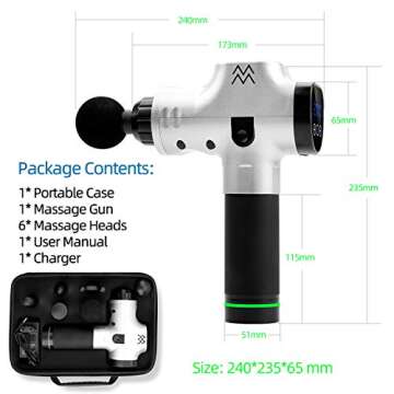 Massage Gun Deep Tissue Percussion Muscle Massager for Pain Relief, Handheld Electric Body Massager with 20 Adjustable Speed, 6 Head, Quiet & Comfortable Muscle Soreness Relieves, Silver