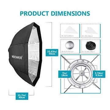 Neewer 90 cm Octagonal Foldable Softbox with Bowens Mount, Diffuser and Detachable Grid, Quick Folding Soft Box with Bag for Flash Speedlite Projector Spot Light Photo Studio