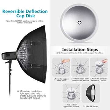 Neewer 90 cm Octagonal Foldable Softbox with Bowens Mount, Diffuser and Detachable Grid, Quick Folding Soft Box with Bag for Flash Speedlite Projector Spot Light Photo Studio