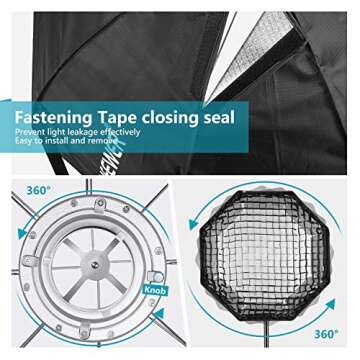 Neewer 90 cm Octagonal Foldable Softbox with Bowens Mount, Diffuser and Detachable Grid, Quick Folding Soft Box with Bag for Flash Speedlite Projector Spot Light Photo Studio