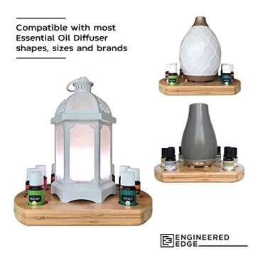 Essential Oil Diffuser Stand - Wooden Circular Stand with Storage for Nine (9) Essential Oils - Diffuser not Included, Display ONLY