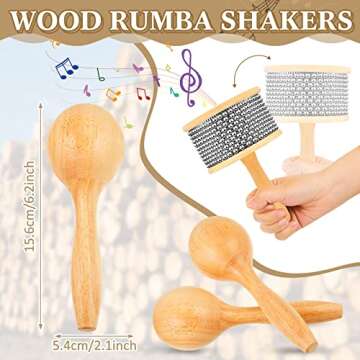 3 Pcs Wooden Maracas Cabasa Set, 2 Pcs Hand Percussion Rattles Maracca Shakers Hand Percussion Maracas and Wooden Cabasa Musical Instrument for Party Band Music