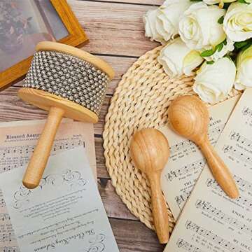 3 Pcs Wooden Maracas Cabasa Set, 2 Pcs Hand Percussion Rattles Maracca Shakers Hand Percussion Maracas and Wooden Cabasa Musical Instrument for Party Band Music