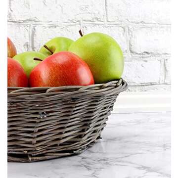 AuldHome Design Round Bread Baskets (Gray-Washed, 2-Pack), Farmhouse Rustic Woven Wicker Round Baske...