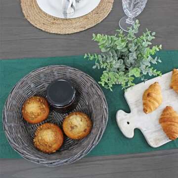 AuldHome Design Round Bread Baskets (Gray-Washed, 2-Pack), Farmhouse Rustic Woven Wicker Round Basket for Kitchen, Home and Storage