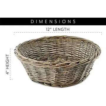 AuldHome Design Round Bread Baskets (Gray-Washed, 2-Pack), Farmhouse Rustic Woven Wicker Round Basket for Kitchen, Home and Storage