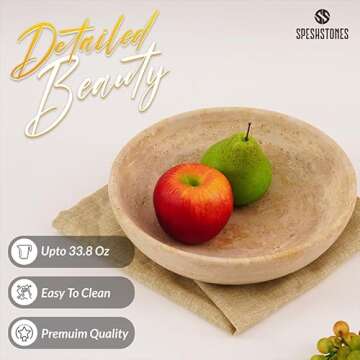 SPESHSTONES Travertine Fruit Bowl 10" inches Handmade fruit holder for entryway tables home decor - ...