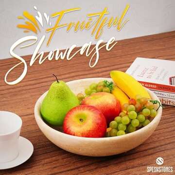 SPESHSTONES Travertine Fruit Bowl 10" inches Handmade fruit holder for entryway tables home decor - Decorative scalloped bowl for kitchen countertop accessories, Dining table centerpiece decor