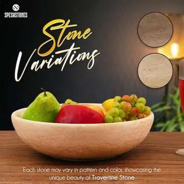 SPESHSTONES Travertine Fruit Bowl 10" inches Handmade fruit holder for entryway tables home decor - Decorative scalloped bowl for kitchen countertop accessories, Dining table centerpiece decor