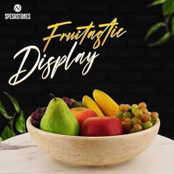 SPESHSTONES Travertine Fruit Bowl 10" inches Handmade fruit holder for entryway tables home decor - Decorative scalloped bowl for kitchen countertop accessories, Dining table centerpiece decor