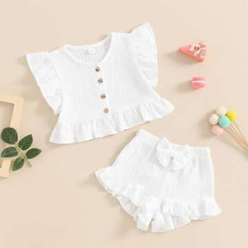 BemeyourBBs Summer Toddler Girl Clothes Baby Girl Ruffle Sleeveless Shirt with Buttons Bow Bloomers ...