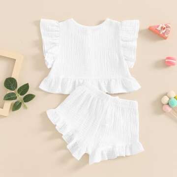 BemeyourBBs Summer Toddler Girl Clothes Baby Girl Ruffle Sleeveless Shirt with Buttons Bow Bloomers Shorts Set Cute Outfits (Solid White, 18-24 Months)