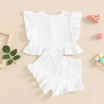 BemeyourBBs Summer Toddler Girl Clothes Baby Girl Ruffle Sleeveless Shirt with Buttons Bow Bloomers Shorts Set Cute Outfits (Solid White, 18-24 Months)