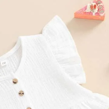 BemeyourBBs Summer Toddler Girl Clothes Baby Girl Ruffle Sleeveless Shirt with Buttons Bow Bloomers Shorts Set Cute Outfits (Solid White, 18-24 Months)