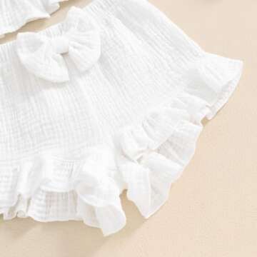 BemeyourBBs Summer Toddler Girl Clothes Baby Girl Ruffle Sleeveless Shirt with Buttons Bow Bloomers Shorts Set Cute Outfits (Solid White, 18-24 Months)