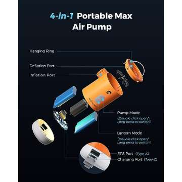 FLEXTAILGEAR Portable Air Mattress Pump MP2 Pro Electric Rechargeable Battery Ultralight Inflator with Led Light for Pool Floats Boats Sleeping Pads Inflatable Toys (Orange)