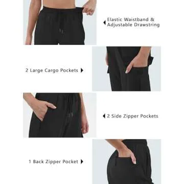 Tallemon Women's 36" Tall Inseam Cargo Joggers Lightweight Hiking Pants Quick Dry Athletic Workout Outdoor Black, M