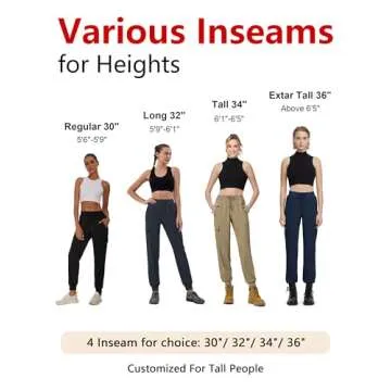 Tallemon Women's 36" Tall Inseam Cargo Joggers Lightweight Hiking Pants Quick Dry Athletic Workout Outdoor Black, M