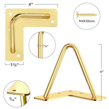 SMARTSTANDARD 4 Inch Hairpin Furniture Legs, 3/8'' Rods Metal Home DIY Projects for Nightstand, Coff...