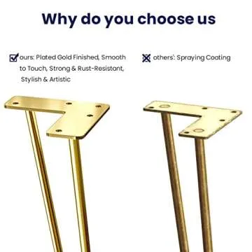 SMARTSTANDARD 4 Inch Hairpin Furniture Legs, 3/8'' Rods Metal Home DIY Projects for Nightstand, Coffee Table, Dresser with Rubber Floor Protectors, Gold Set of 4PCS