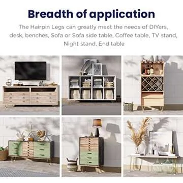 SMARTSTANDARD 4 Inch Hairpin Furniture Legs, 3/8'' Rods Metal Home DIY Projects for Nightstand, Coffee Table, Dresser with Rubber Floor Protectors, Gold Set of 4PCS